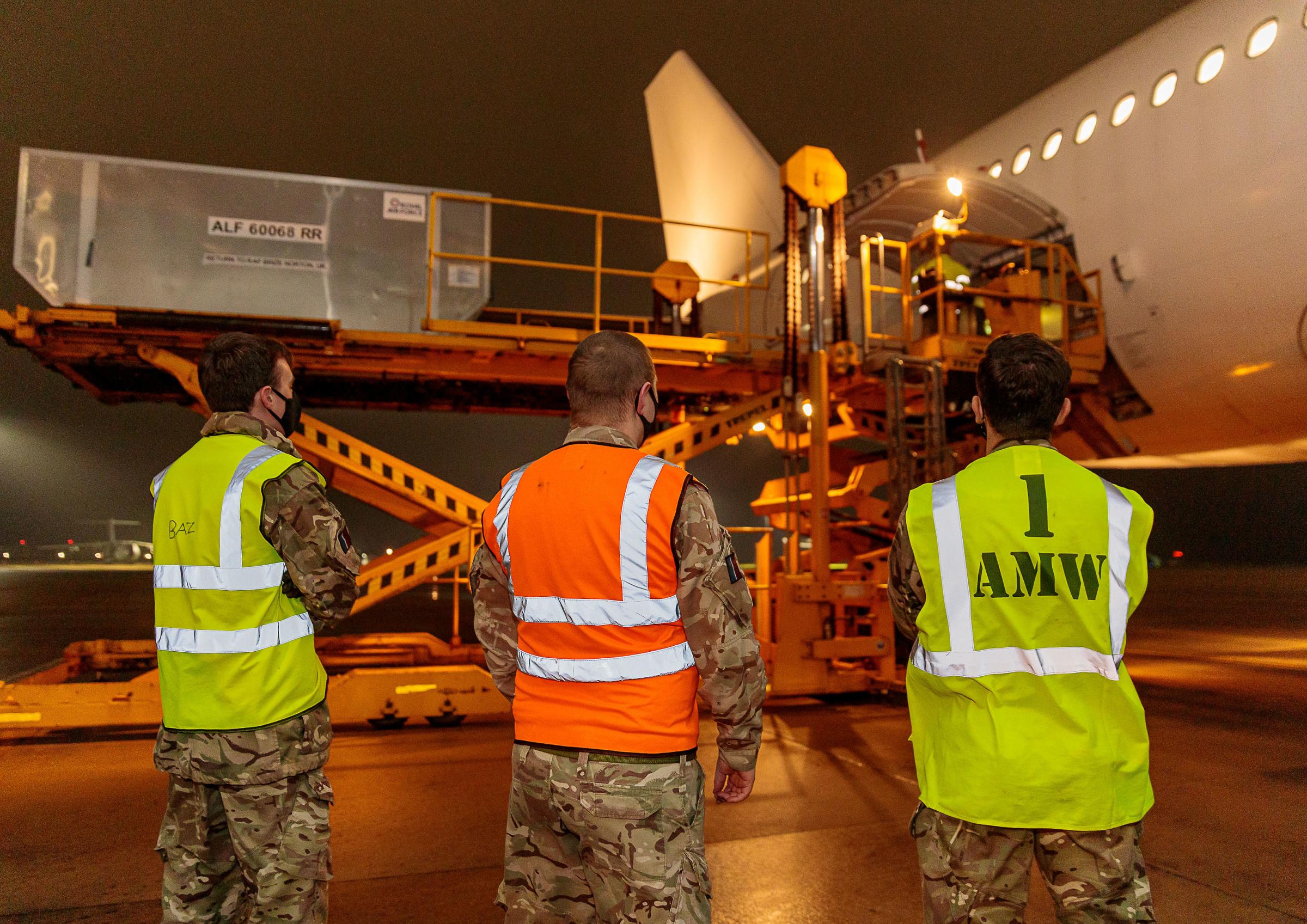 Vital delivery of 3,000 doses of Oxford-AstraZeneca vaccine is flown to the Falklands from RAF Brize Norton Picture: MOD