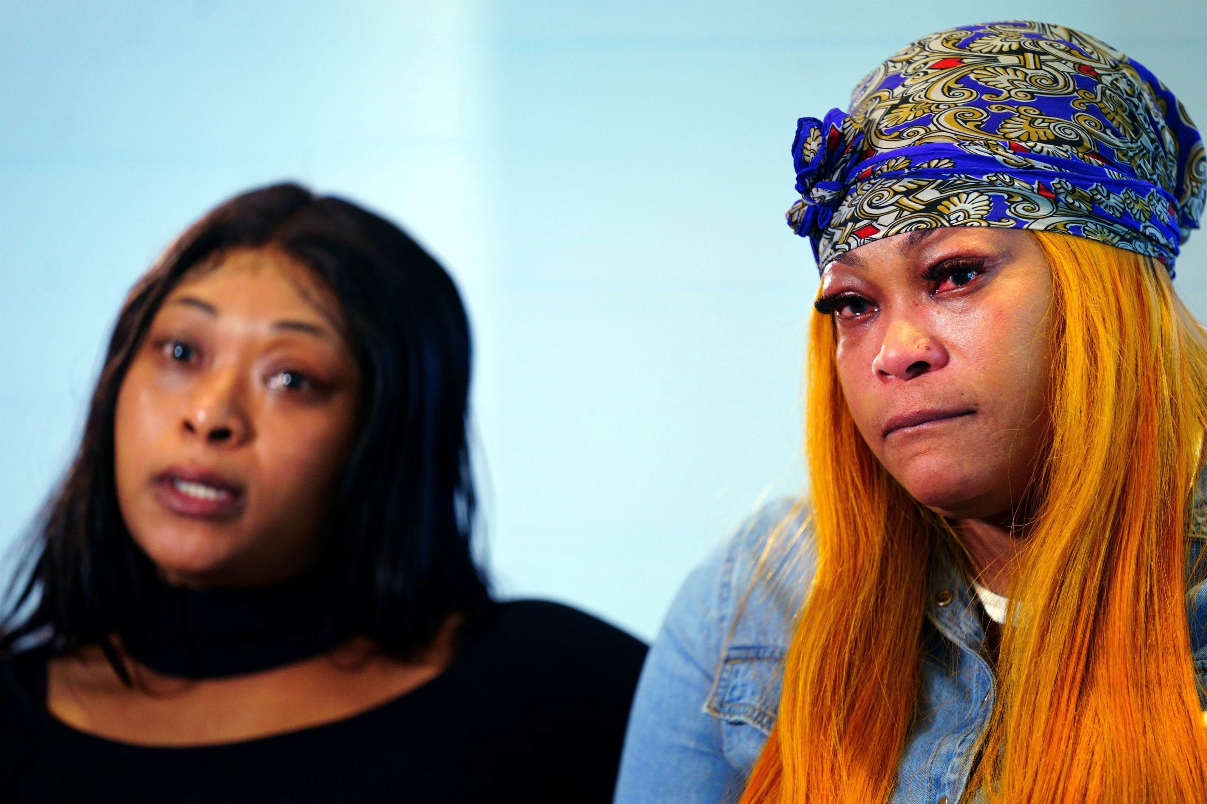 Sasha Johnsons sister Shakira Williams (left) and mother Ellet Dalling (right) at New Scotland Yard, London. Picture: Victoria Jones/PA Wire 